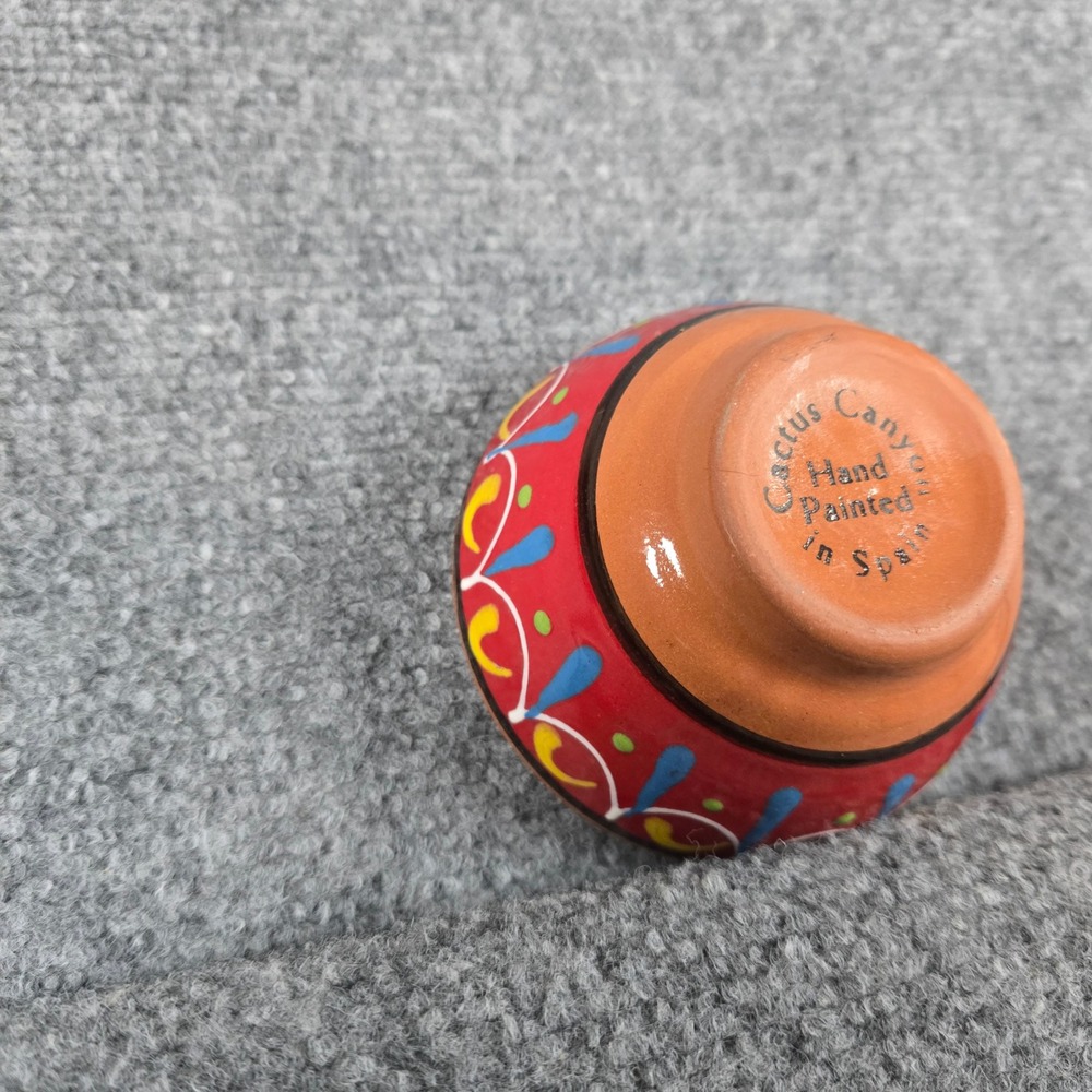 Cactus Canyon Hand Painted Ceramic‎ Bowl Spain Small Red Yellow Blue Folk Art - Picture 5 of 8
